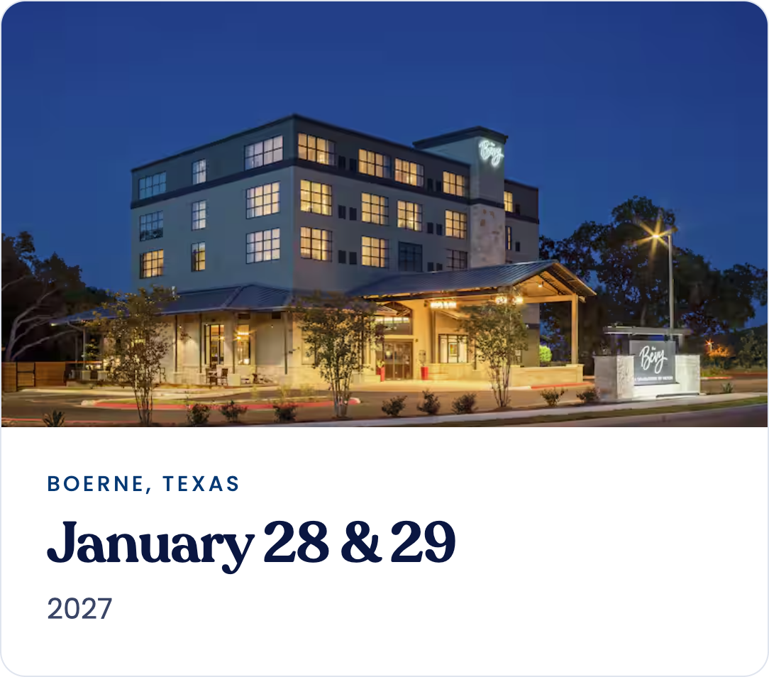 Boerne, TX Certificate seminar venue โ January 28th & 29th, 2027